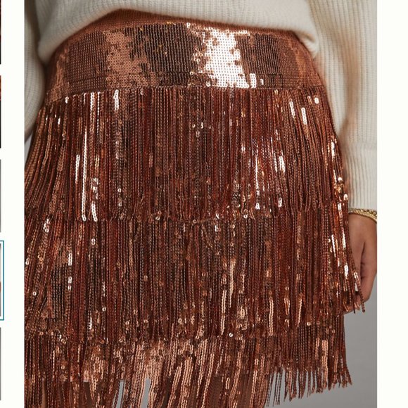 ⭐️ Maeve Fringed Sequined Boho Peasant Hipster Hippie Art Deco Farm Tassel Skirt - Picture 2 of 7